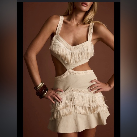 NWT 12th Tribe Haven Ivory Fringe Cutout Mini Dress - Picture 2 of 10
